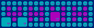 Summary: God’s name “YHWH” presented in a curious animation.

Details:

The image is a 17-by-5 grid of faces; each face resembles a Lego minifigure head. Together, the faces vaguely resemble a waffle with its perfect grid of pockets, each one slightly rounded but still square.

Each face is one of four colors:

1. Yellow (a plain pocket without toppings!)
2. Blue (blueberry jam?)
3. Pinkish purple (probably plum preserves)
4. White (butter...)

Each face acts as a single pixel in that 17-by-5 grid; together, these pixels render “YHWH” (without quotes) using 3-by-3 pixels per letter. The colors of the faces oscillate in pendular fashion.

P.S. Three of the faces are larger, taking the space of 2-by-2 normal faces. Of those three, two are situated in the limited negative space around the letterforms; the other is in the ‘W’.